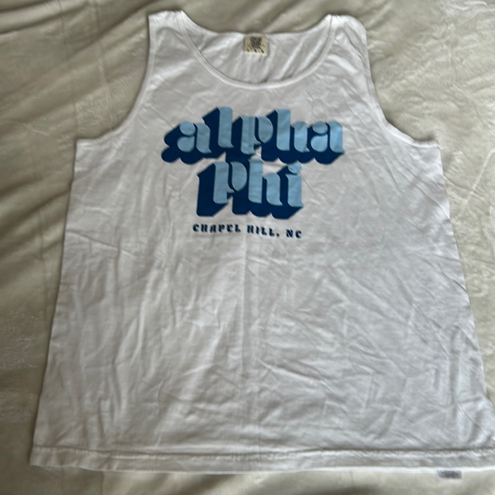 Alpha Phi Chapel Hill Comfort Colors White Tank Top